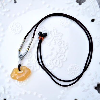 Ruyi Baby Lock Charm Necklace - Yellow Agate 如意寶寶锁