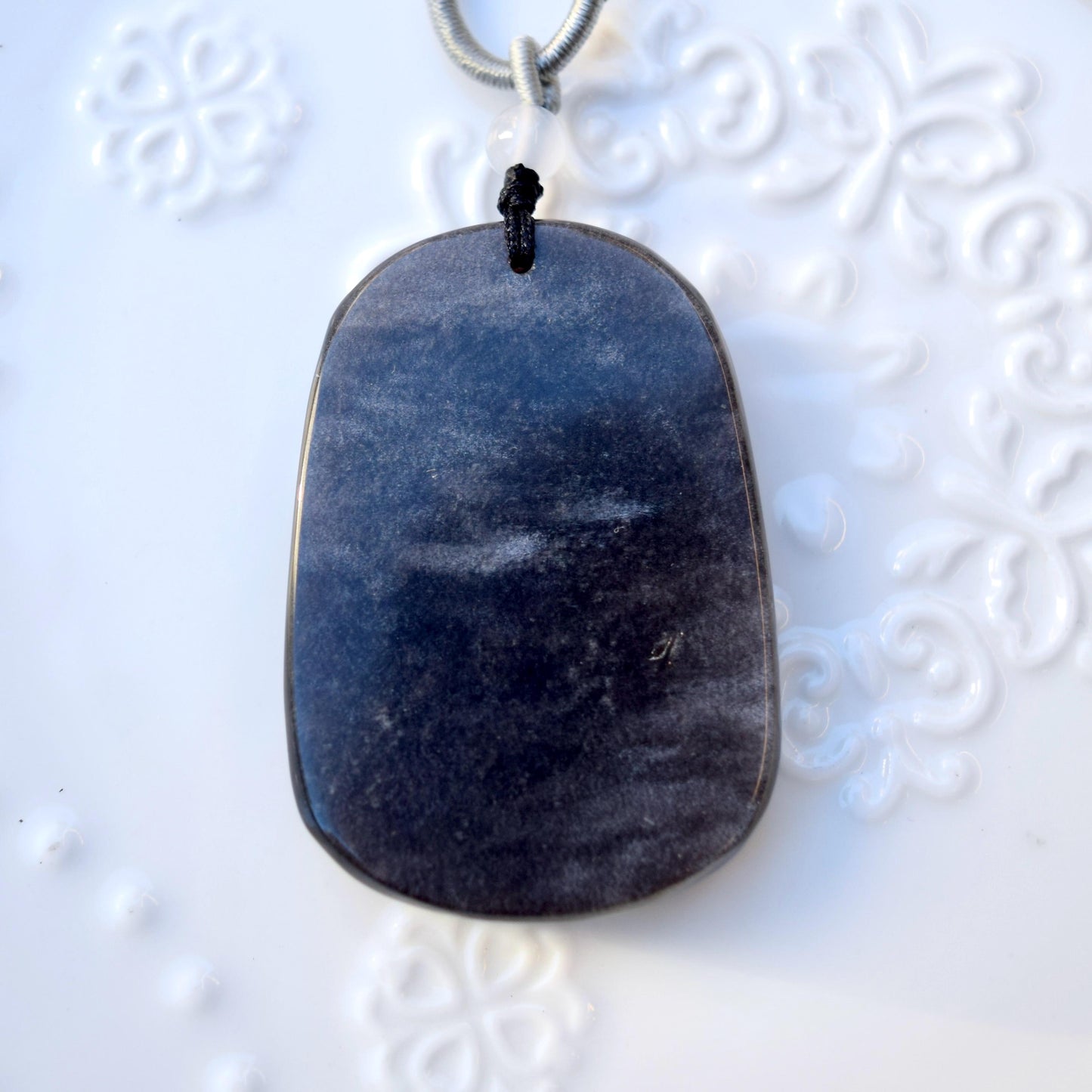 Obsidian Black Silver Dragon Pendant Necklace