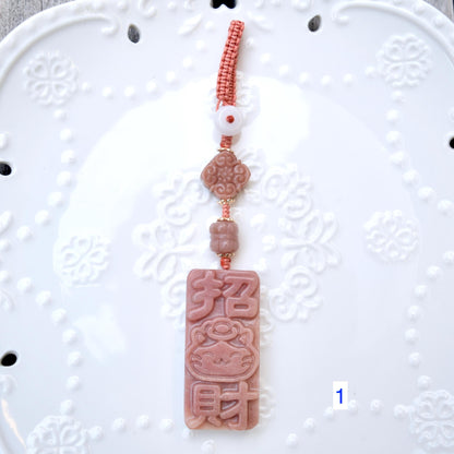 Lucky Cat Ornament - Pink Jade Bag Charm Keychain