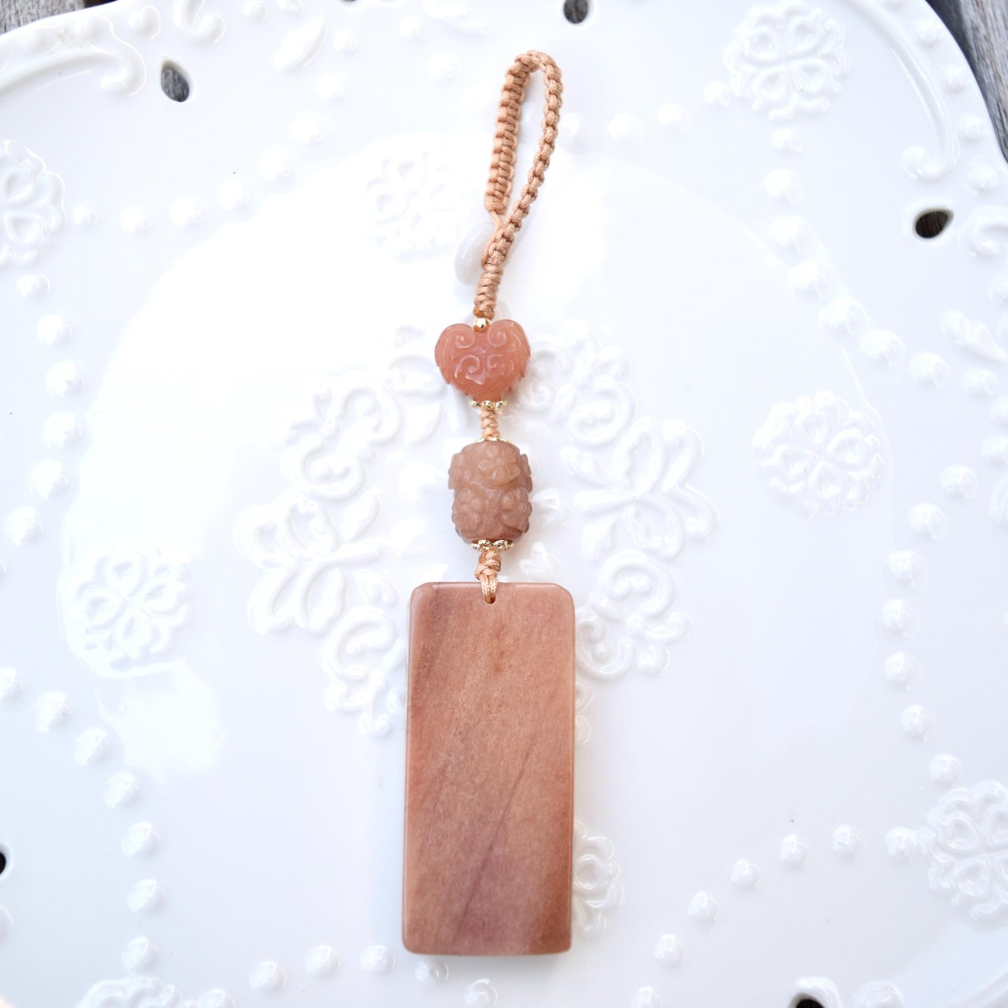 Lucky Cat Daruma Doll Ornament - Pink Jade Bag Charm Keychain