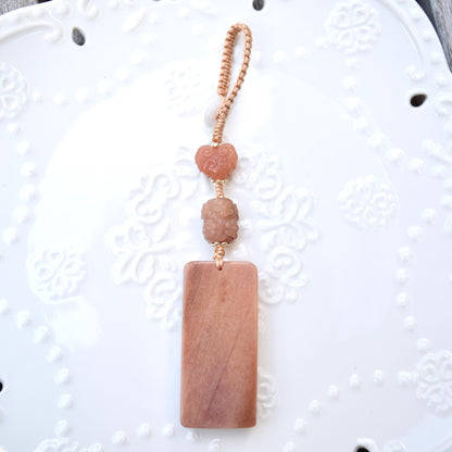 Lucky Cat Daruma Doll Ornament - Pink Jade Bag Charm Keychain