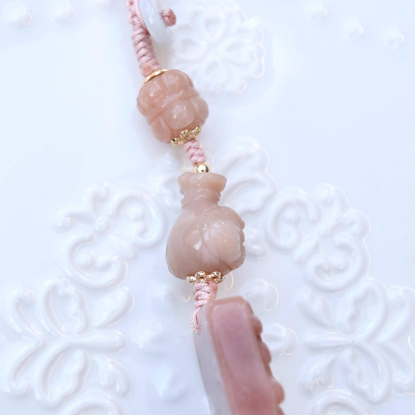 Lucky Cat Daruma Doll Ornament - Pink Jade Bag Charm Keychain