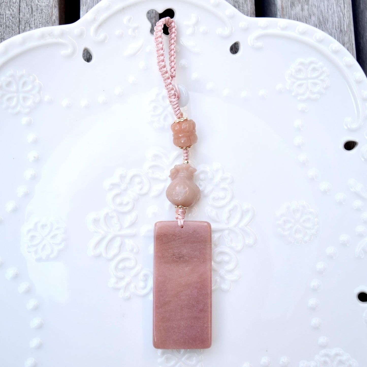 Lucky Cat Daruma Doll Ornament - Pink Jade Bag Charm Keychain