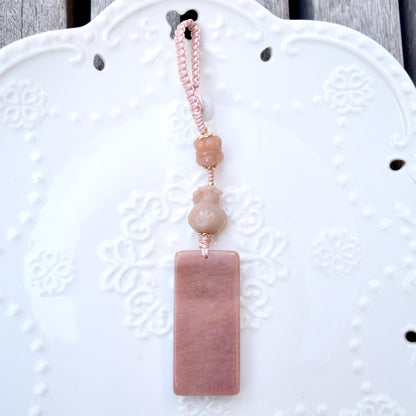 Lucky Cat Daruma Doll Ornament - Pink Jade Bag Charm Keychain