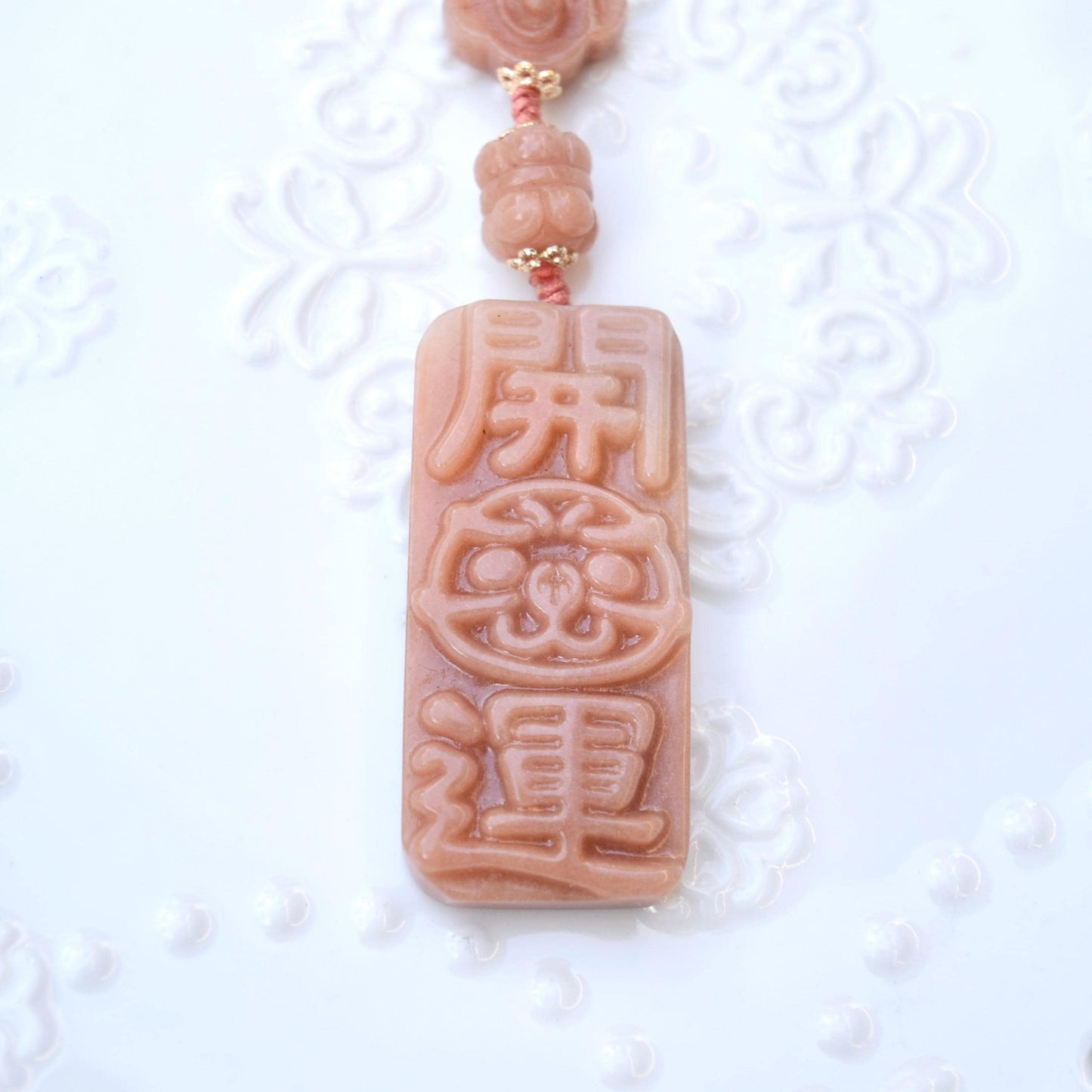Lucky Cat Daruma Doll Ornament - Pink Jade Bag Charm Keychain