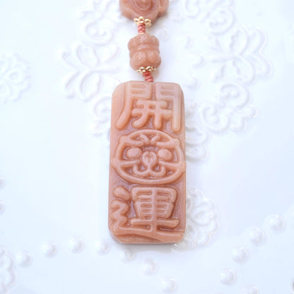 Lucky Cat Daruma Doll Ornament - Pink Jade Bag Charm Keychain