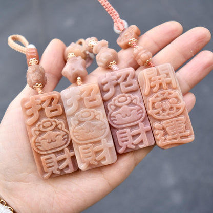 Lucky Cat Daruma Doll Ornament - Pink Jade Bag Charm Keychain