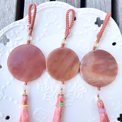 Pink Jade Dragon Lotus Bird Bag Charm Keychain - Tassel Hanging Ornament