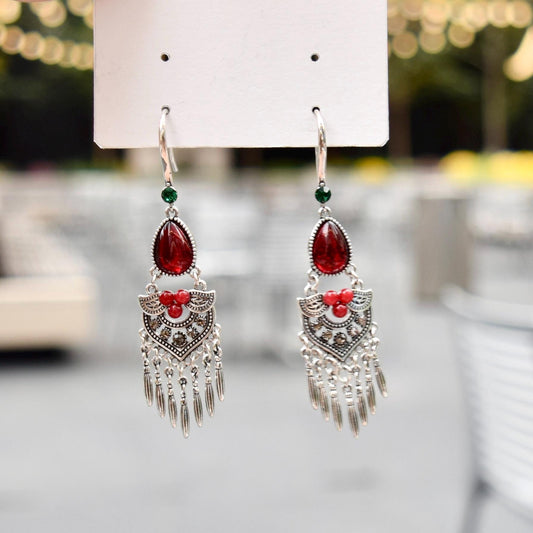 Red Tear Drop Crystals Earrings - Vintage Style Earrings