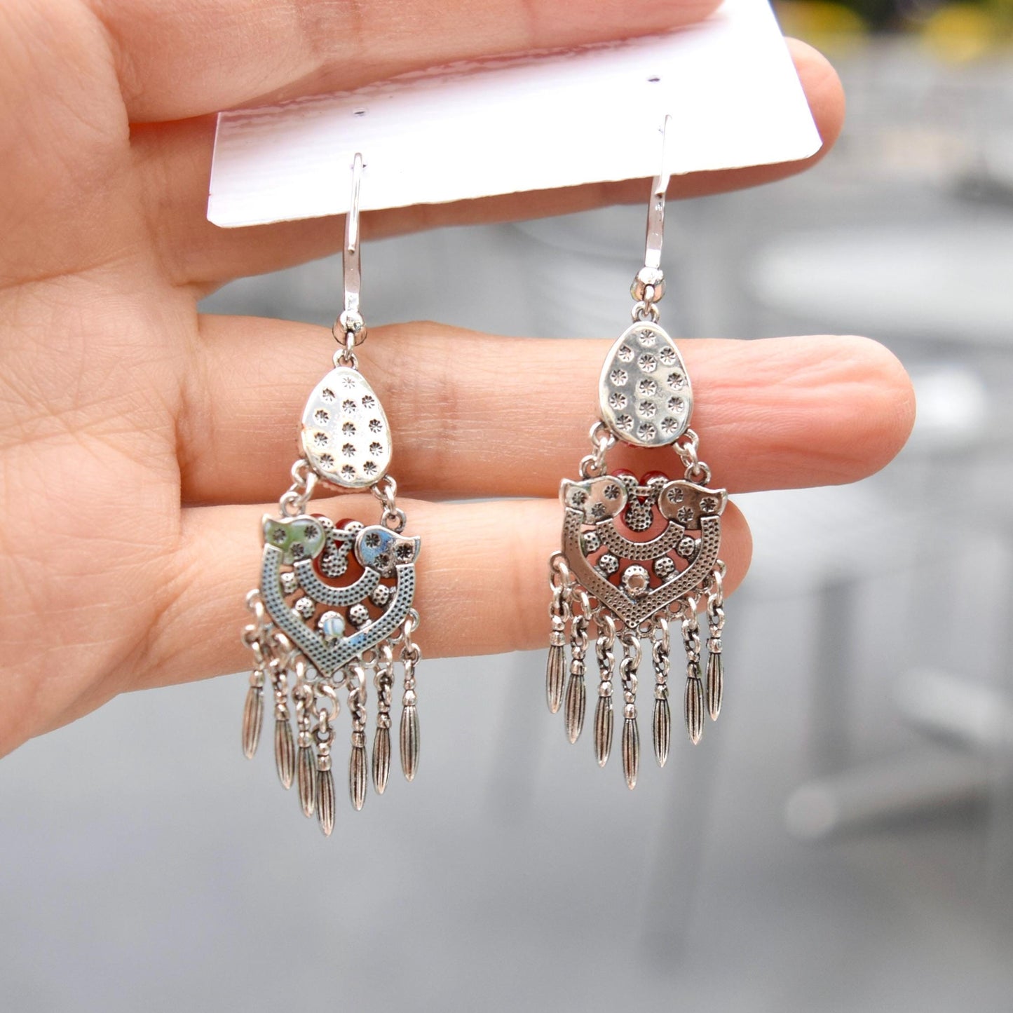 Red Tear Drop Crystals Earrings - Vintage Style Earrings