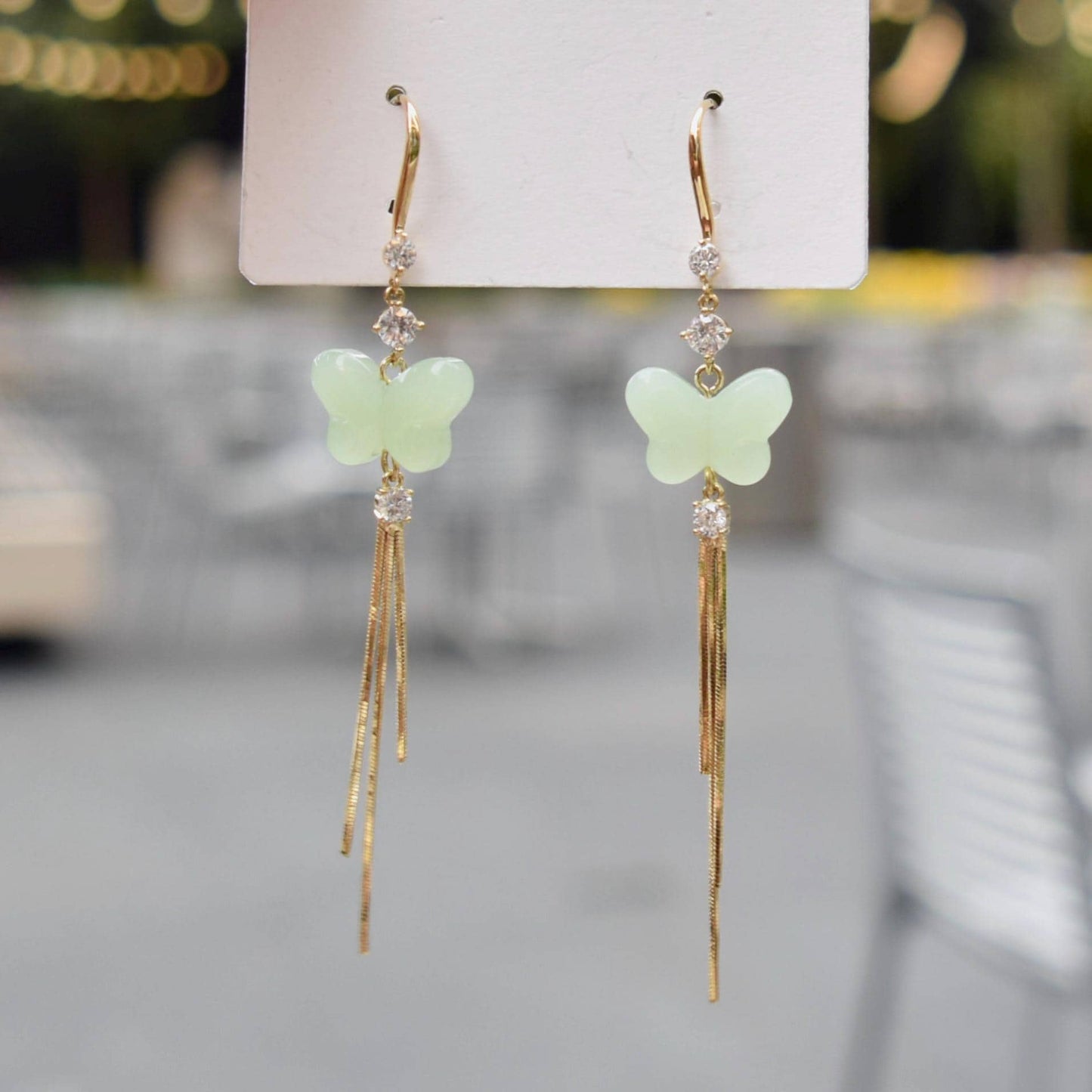 Green Butterfly Dangle Earrings - Jade Style Earrings