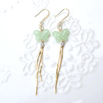 Green Butterfly Dangle Earrings - Jade Style Earrings