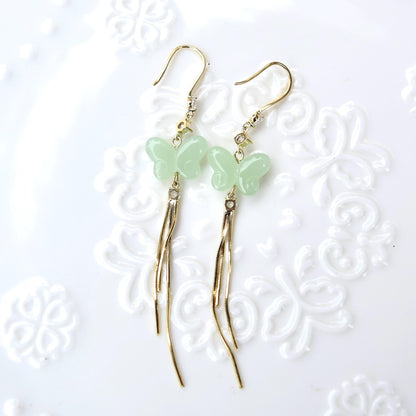 Green Butterfly Dangle Earrings - Jade Style Earrings