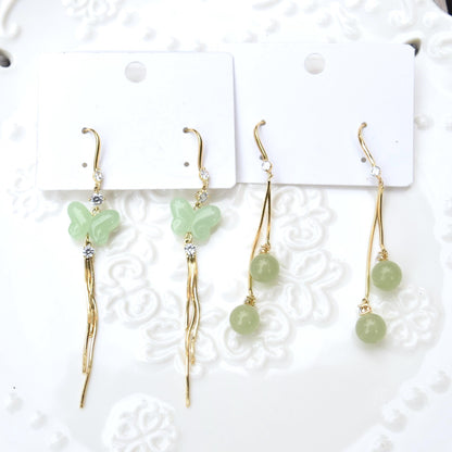 Green Butterfly Dangle Earrings - Jade Style Earrings