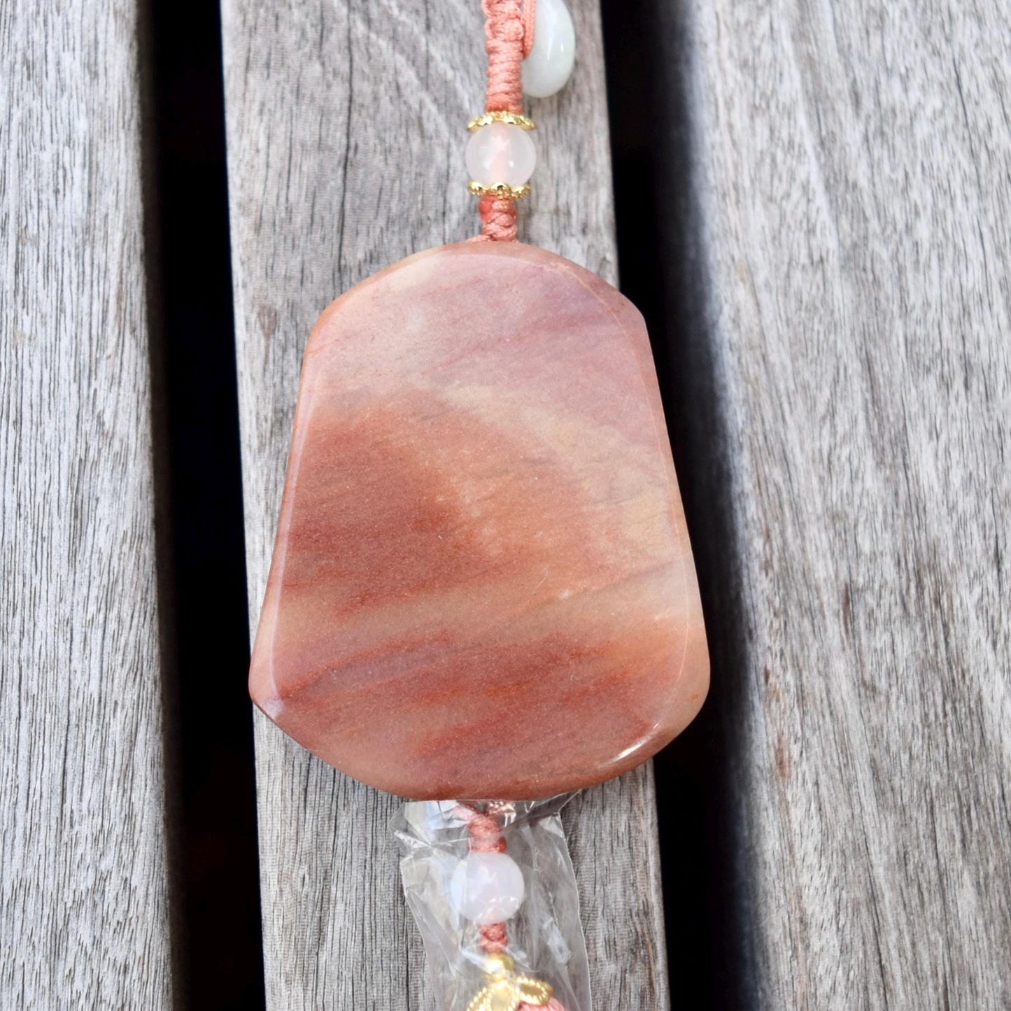 Pink Jade Flower Deer Bag Charm Keychain - Tassel Hanging Ornament