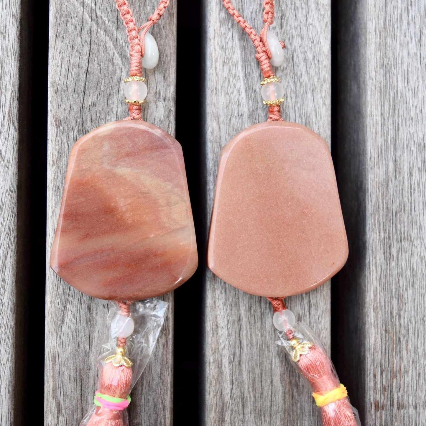 Pink Jade Flower Deer Bag Charm Keychain - Tassel Hanging Ornament