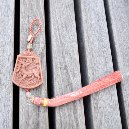 Pink Jade Flower Deer Bag Charm Keychain - Tassel Hanging Ornament