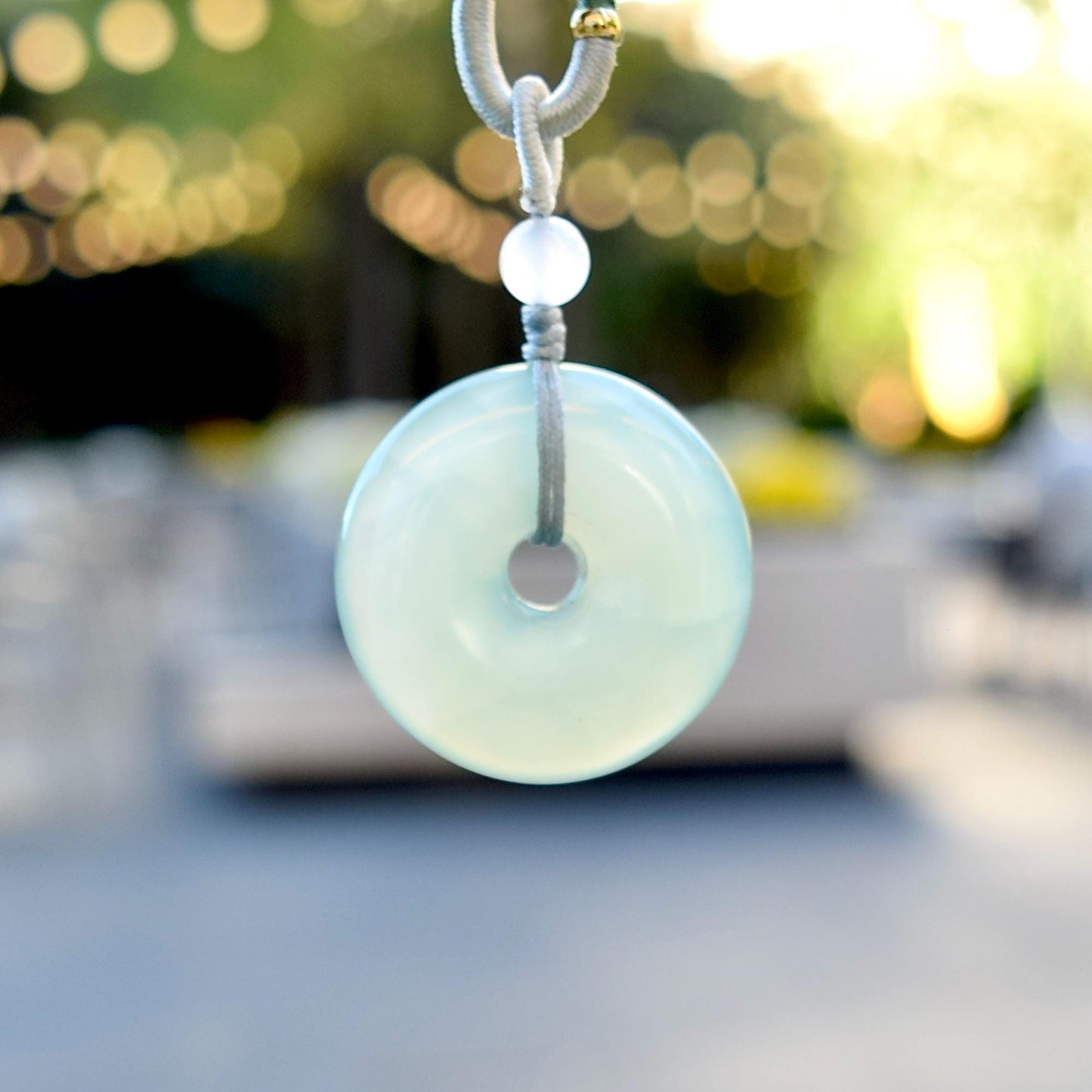 Green Agate Peace Buckle Donut Necklace - 平安扣