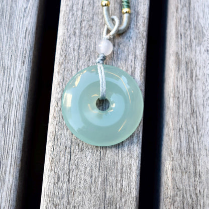 Green Agate Peace Buckle Donut Necklace - 平安扣