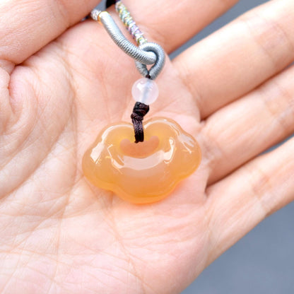 Ruyi Baby Lock Charm Necklace - Yellow Agate 如意寶寶锁