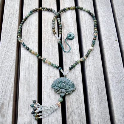 Green Flora Fan Phoenix Necklace - Ocean Jasper Long Necklace