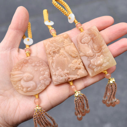 Orange Rabbit Mountain Fish Tassel Ornament - Chinese Jade Bag Charm