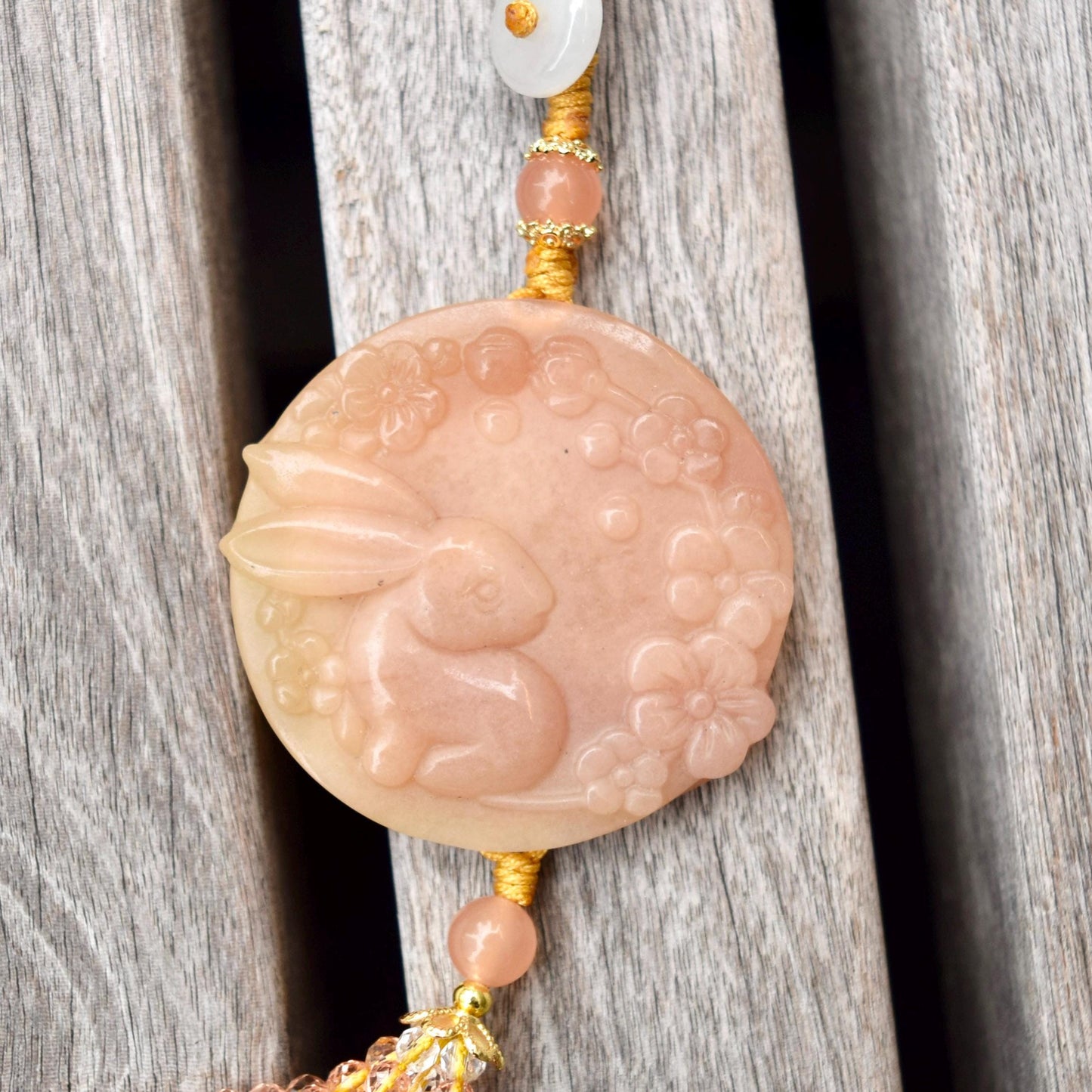 Orange Rabbit Mountain Fish Tassel Ornament - Chinese Jade Bag Charm