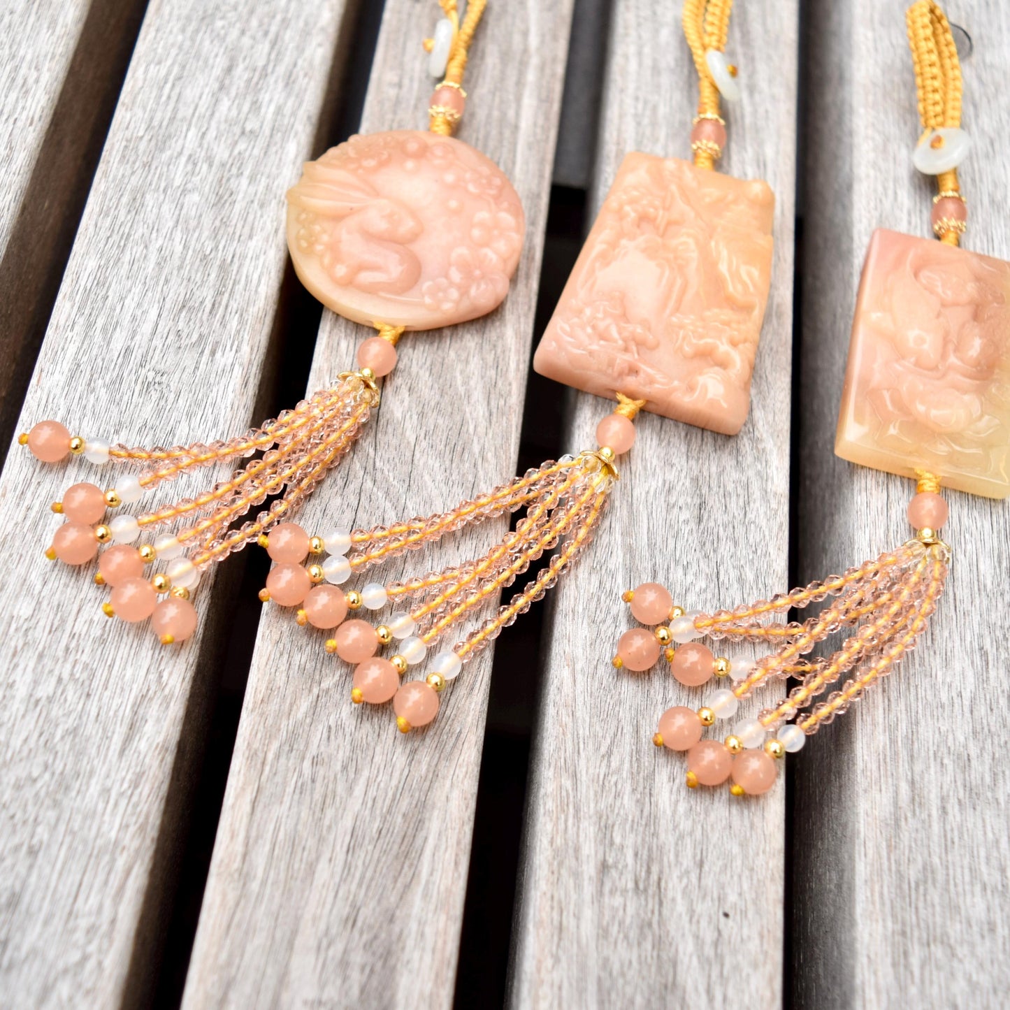 Orange Rabbit Mountain Fish Tassel Ornament - Chinese Jade Bag Charm