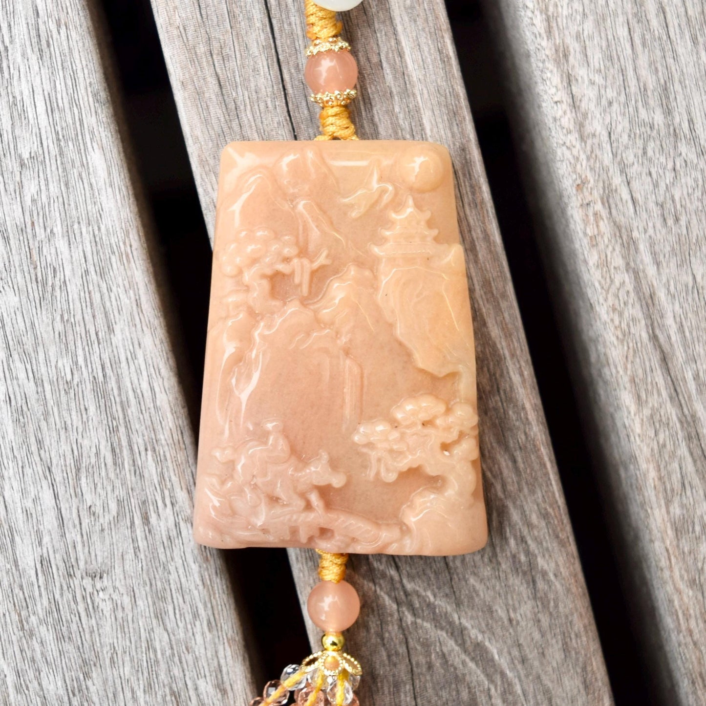 Orange Rabbit Mountain Fish Tassel Ornament - Chinese Jade Bag Charm