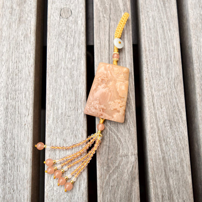 Orange Rabbit Mountain Fish Tassel Ornament - Chinese Jade Bag Charm