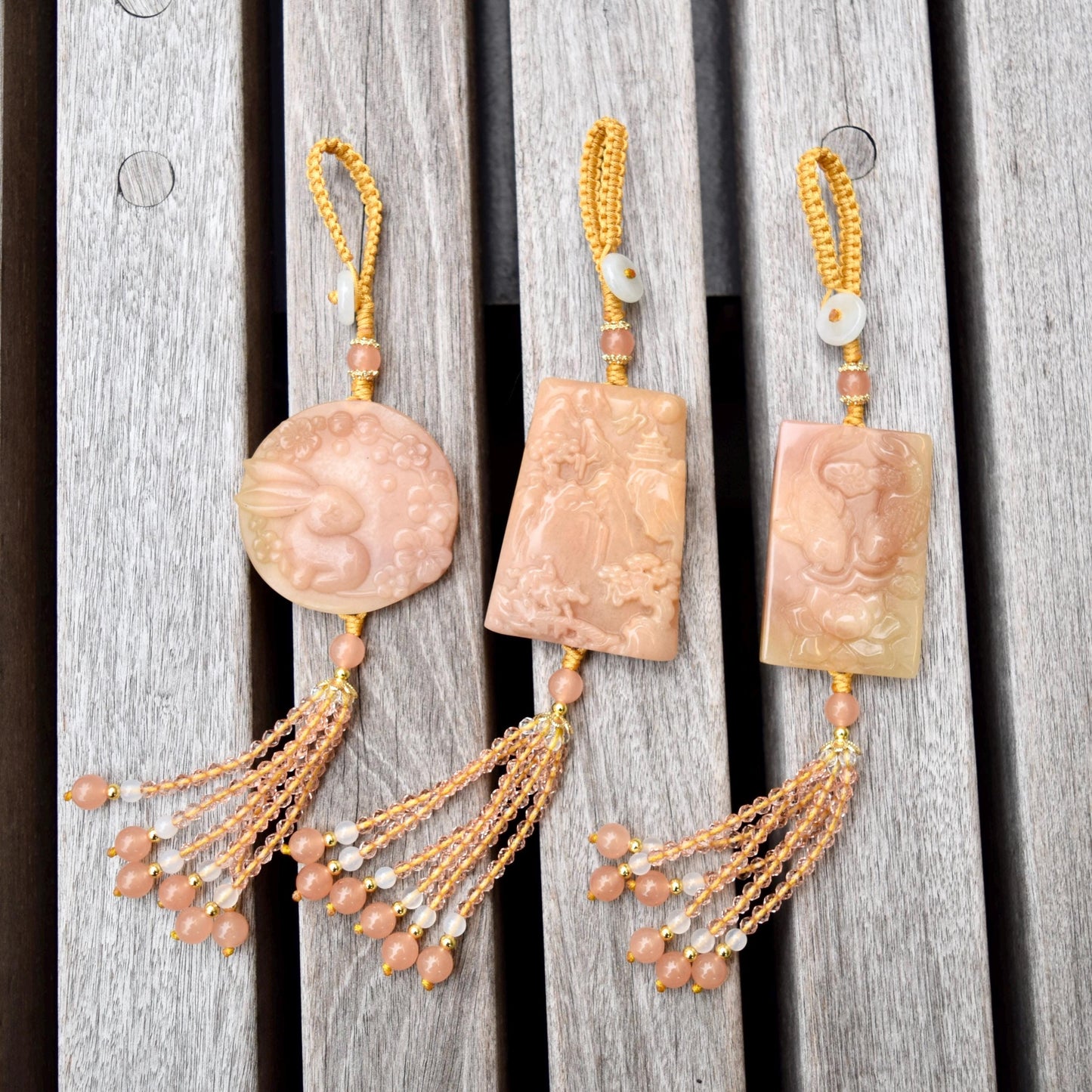 Orange Rabbit Mountain Fish Tassel Ornament - Chinese Jade Bag Charm