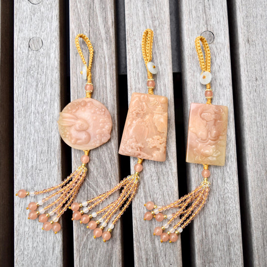 Orange Rabbit Mountain Fish Tassel Ornament - Chinese Jade Bag Charm