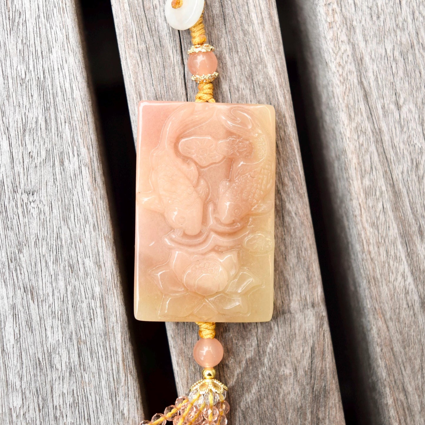 Orange Rabbit Mountain Fish Tassel Ornament - Chinese Jade Bag Charm