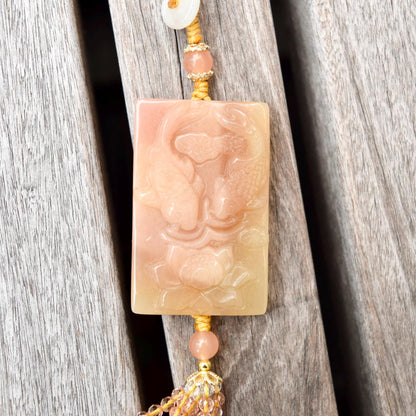 Orange Rabbit Mountain Fish Tassel Ornament - Chinese Jade Bag Charm