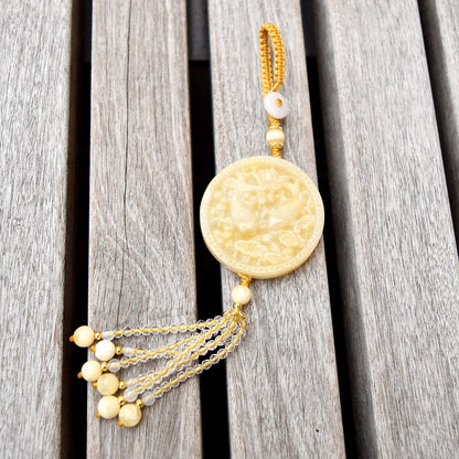Yellow Lotus Fish Tassel Ornament - Chinese Jade Bag Charm