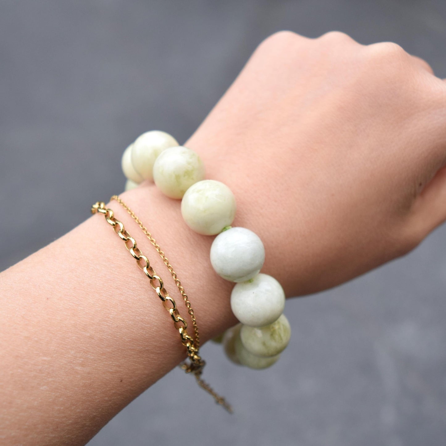 Green Jade Large Bead Bracelet