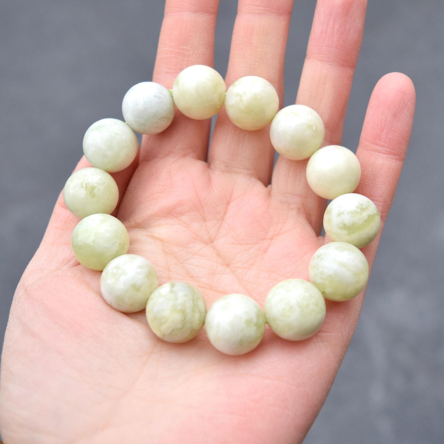 Green Jade Large Bead Bracelet