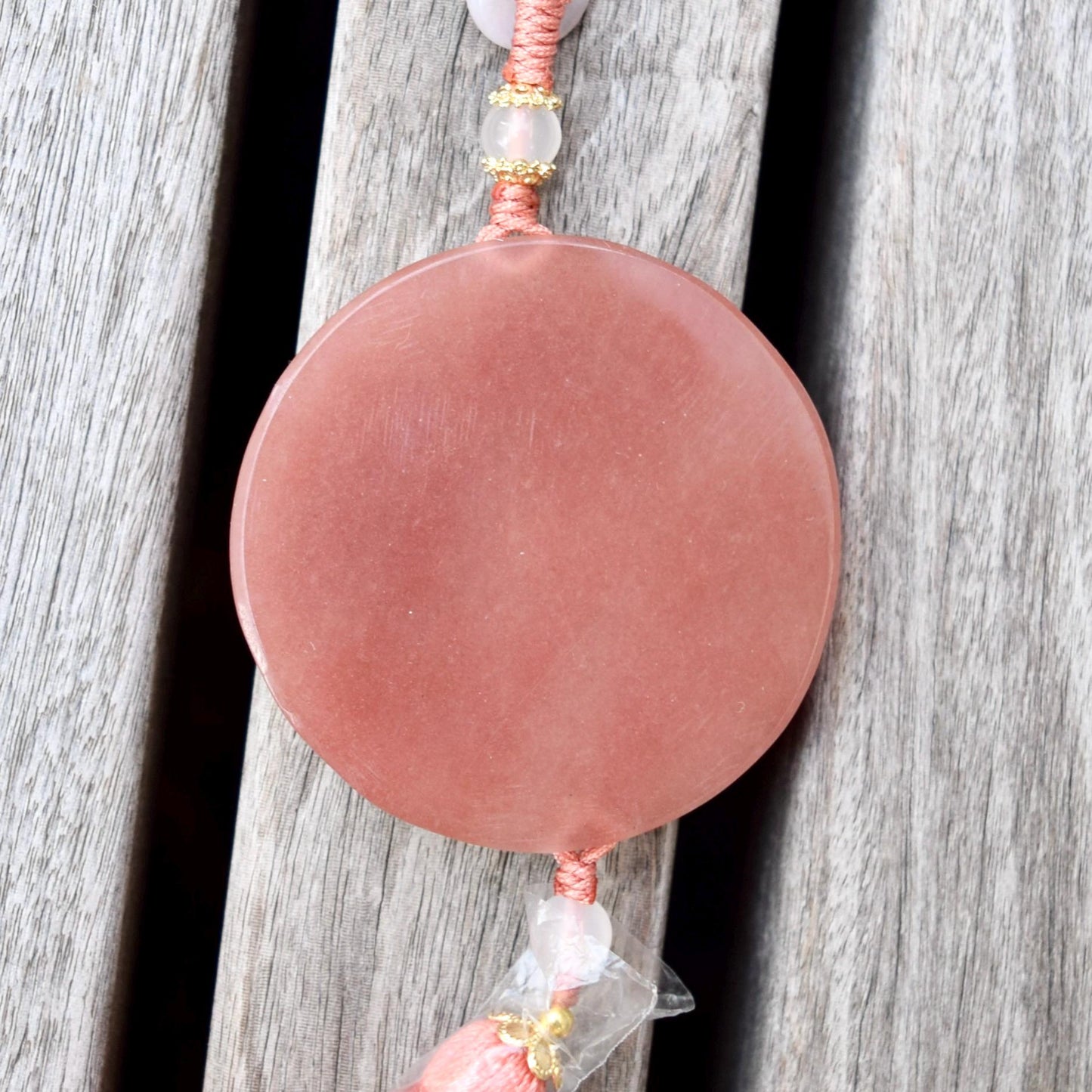 Pink Jade Dragon Lotus Bird Bag Charm Keychain - Tassel Hanging Ornament