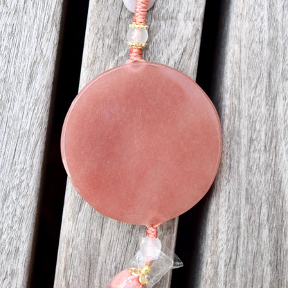 Pink Jade Dragon Lotus Bird Bag Charm Keychain - Tassel Hanging Ornament