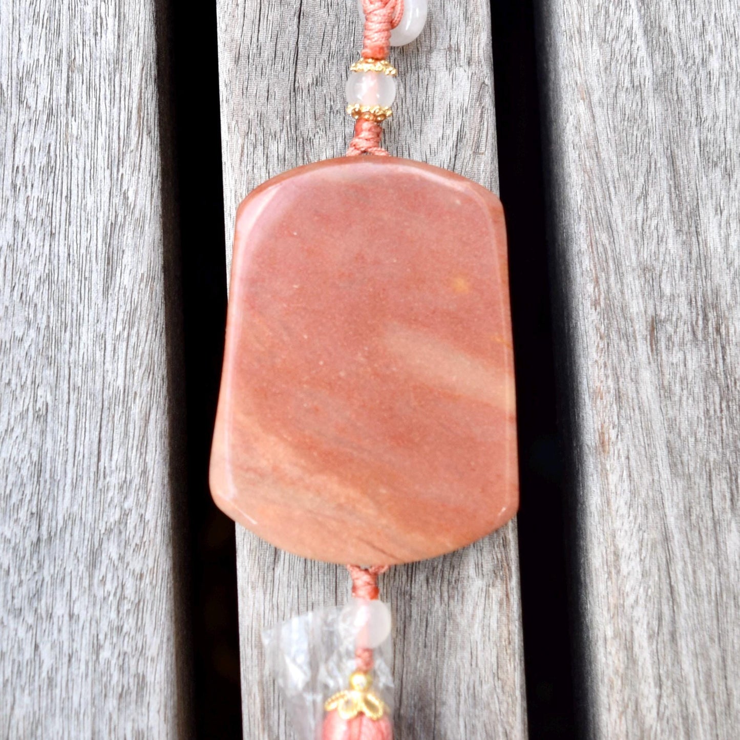 Pink Jade Bird Peony Bag Charm Keychain - Tassel Hanging Ornament