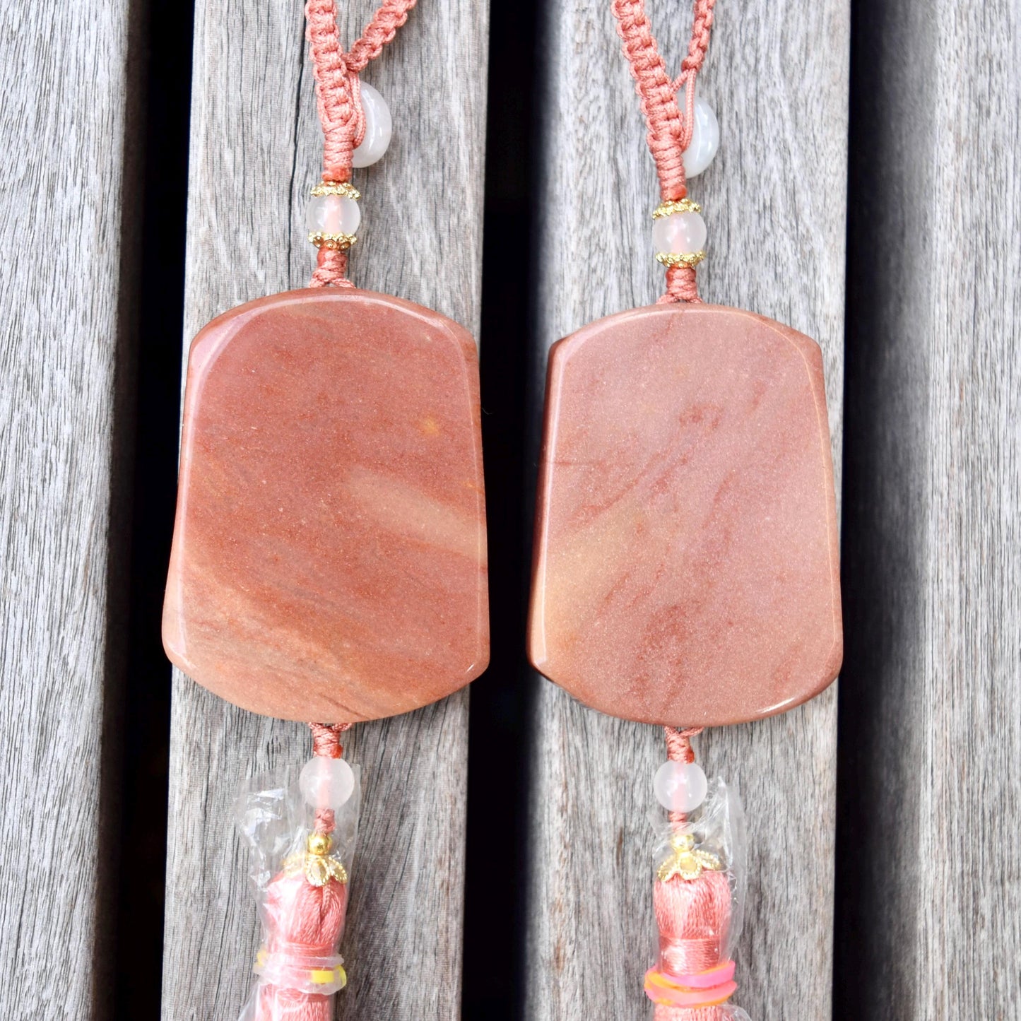 Pink Jade Bird Peony Bag Charm Keychain - Tassel Hanging Ornament