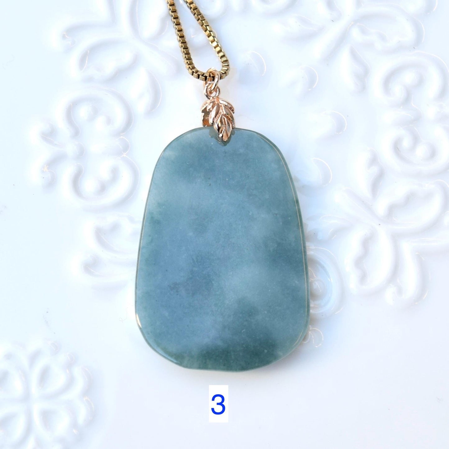 Green Jadeite Dragon Necklace - Gold Tone Stainless Steel Necklace