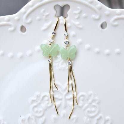 Green Butterfly Dangle Earrings - Jade Style Earrings