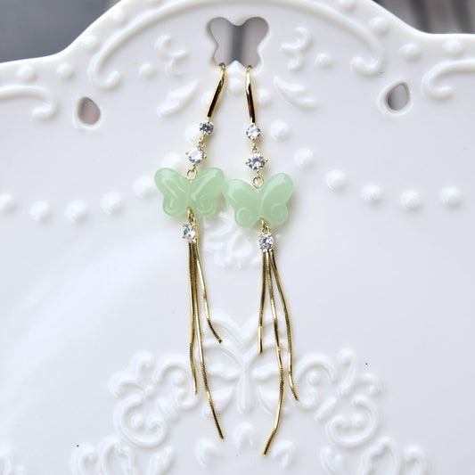 Green Butterfly Dangle Earrings - Jade Style Earrings