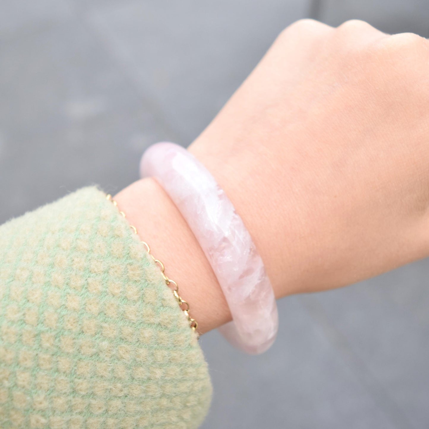 56 mm Rose Quartz Bangle - Natural Stone