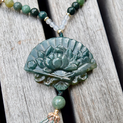 Green Flora Fan Phoenix Necklace - Ocean Jasper Long Necklace