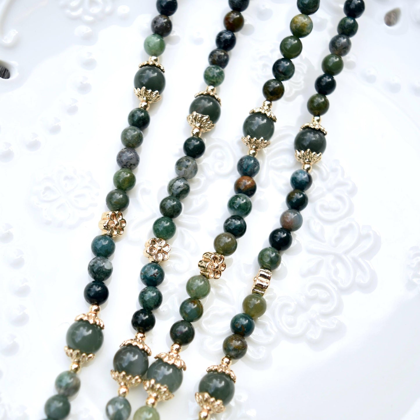 Green Flora Fan Phoenix Necklace - Ocean Jasper Long Necklace