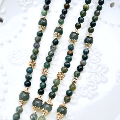 Green Flora Fan Phoenix Necklace - Ocean Jasper Long Necklace