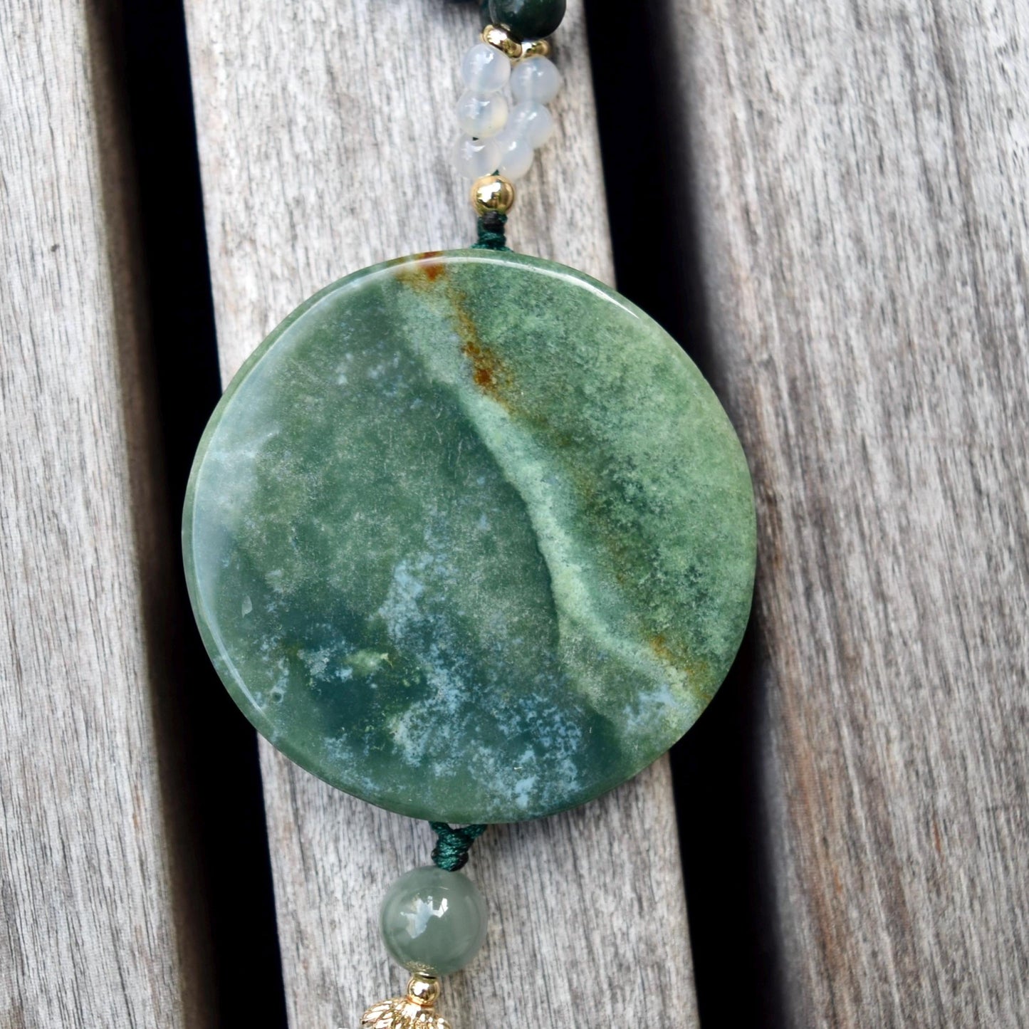 Green Flora Fan Phoenix Necklace - Ocean Jasper Long Necklace