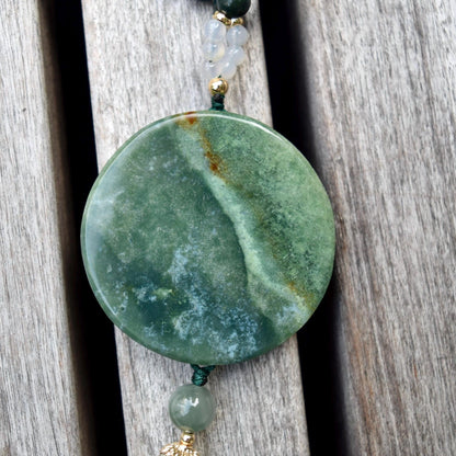 Green Flora Fan Phoenix Necklace - Ocean Jasper Long Necklace